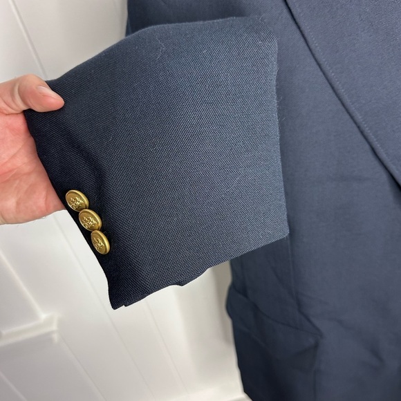 Vintage Stafford Gold Button Navy Hopsack Blazer - Picture 7 of 11